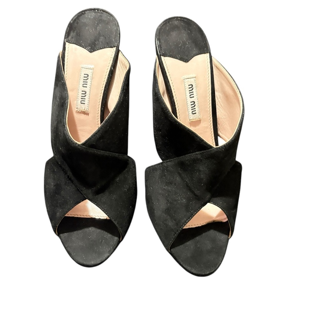 Miu Miu Black Suede Peep Toe High Heel Mules Size 40